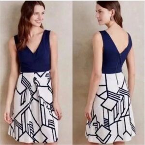 Anthropologie HD Paris Fit Flare Navy Marin Dress sleeveless NWT Size 6